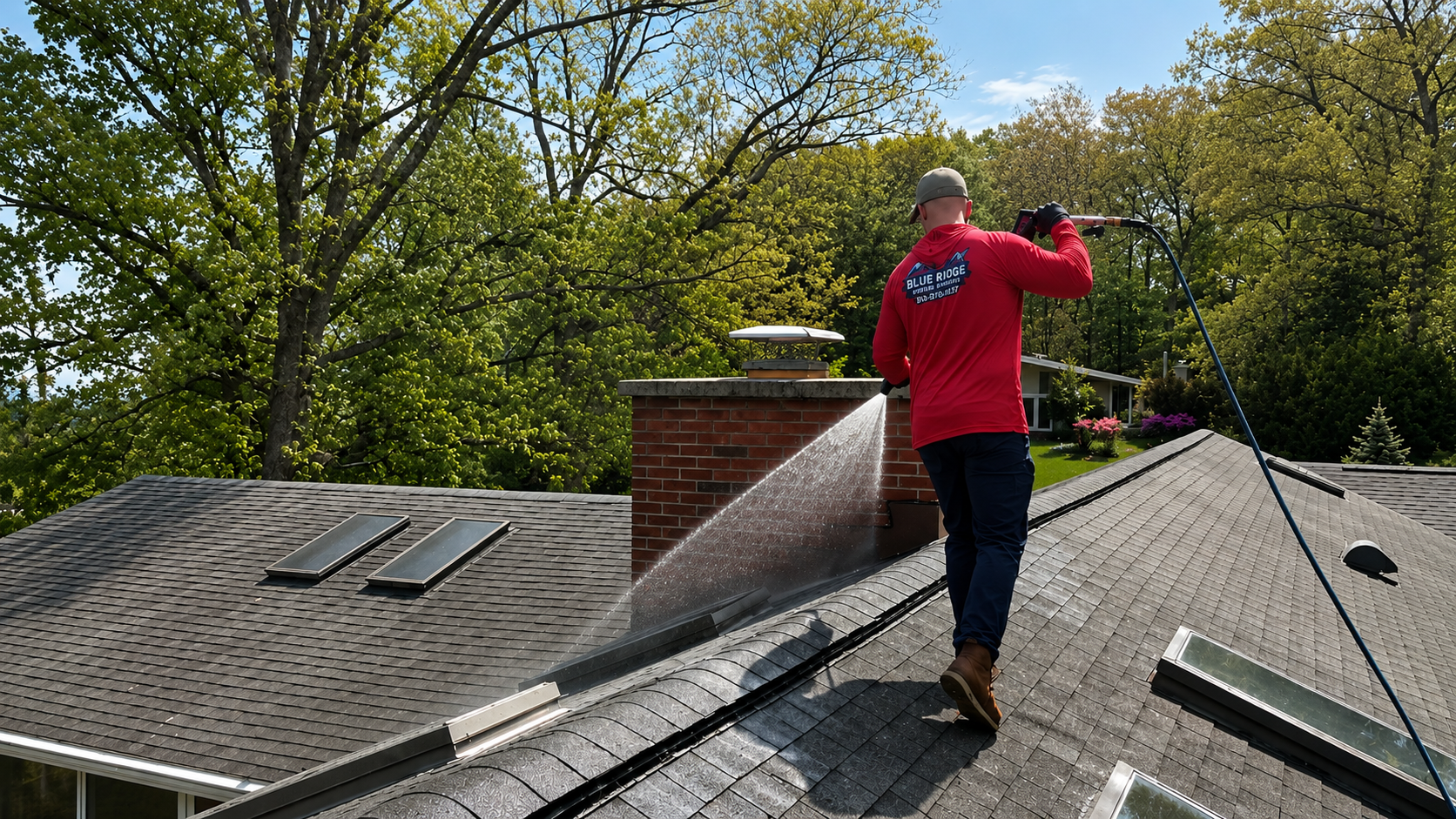 Blue Ridge Power Washing cleaning roof